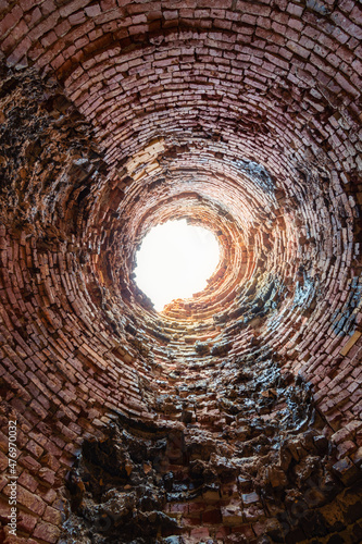 Old brick lime kilns inside view