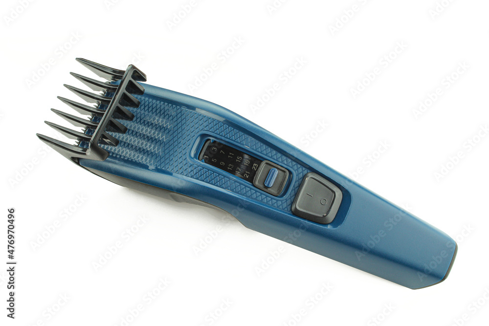 Blue electric hair clippers isolated on white background Blue electric hair clippers isolated on white background
