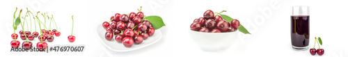 Set of Cherry close-up isolated on white background