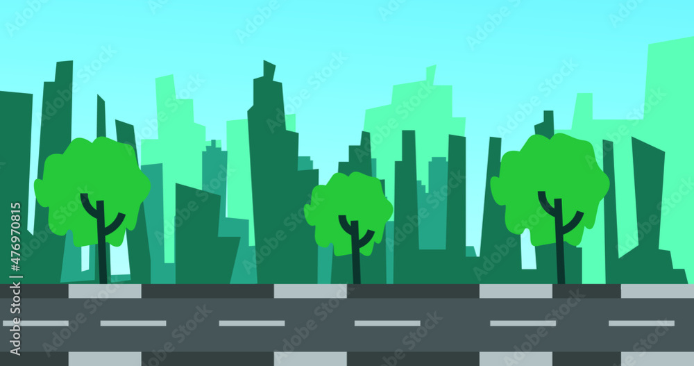 illustration of a landscape city with buildings and roads