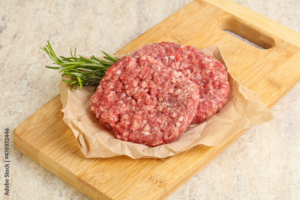 Raw beef burger cutlet for grill