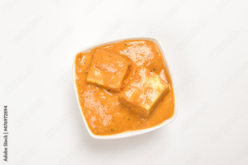 Shahi Paneer in Serving Bowl Isolated on White Background Shahi Paneer in Serving Bowl Isolated on White Background