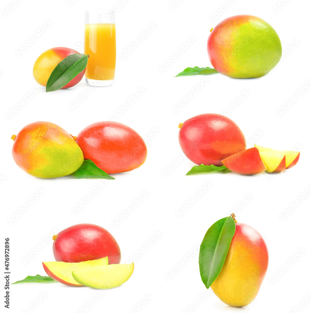Set of red mango isolated on a white background cutout Set of red mango isolated on a white background cutout