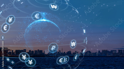 デジタル通貨と伝統通貨のつながり　グローバル化したデジタル通貨のイメージ