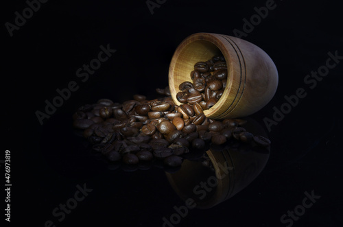 Closeup view of cup of coffee beans