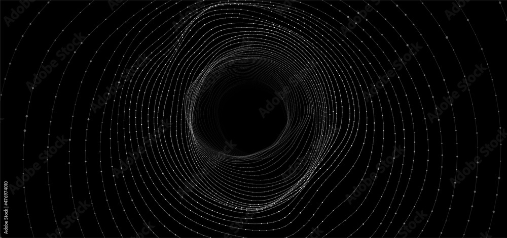 Abstract wireframe tunnel. Vector wormhole. 3D portal grid. Futuristic fantasy funnel. - obrazy, fototapety, plakaty 
