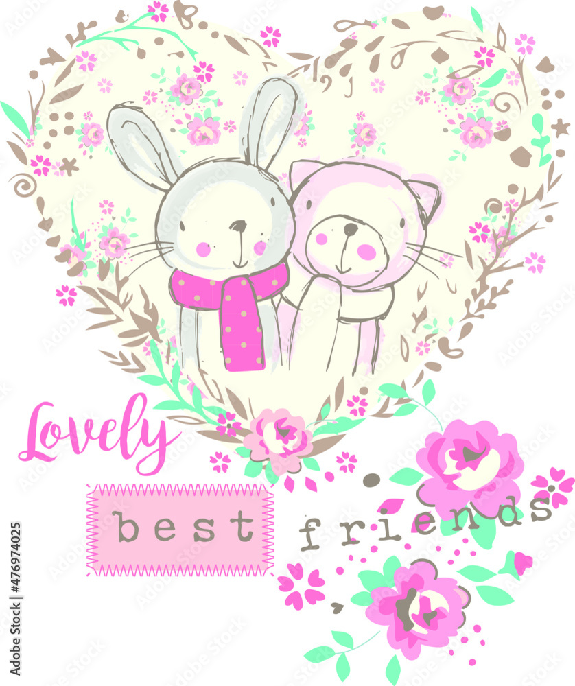 Bunny and teddy bear theme vector can be used for baby t-shirt print, fashion print design, kids wear, baby shower, bedding set, wallpaper, celebration, greeting cards and invitation. Bunny and teddy bear theme vector can be used for baby t-shirt print, fashion print design, kids wear, baby shower, bedding set, wallpaper, celebration, greeting cards and invitation.