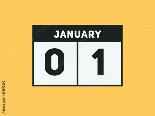 January 01 text calendar reminder. 1st january daily calendar icon vector. 