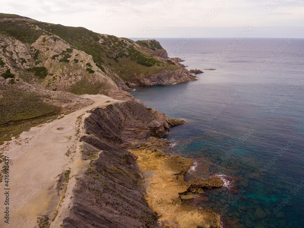 Capo Argentiera ,Sardinia, aerial view of the trekking along the coast Capo Argentiera ,Sardinia, aerial view of the trekking along the coast