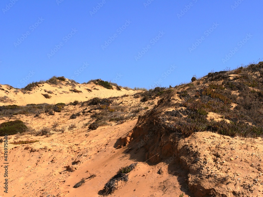 Dune de sable blond sur la plage d'Almograve en Alentejo au Portugal