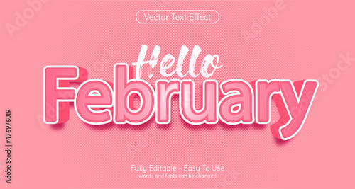 Creative 3d text hello february 3d design editable style effect template