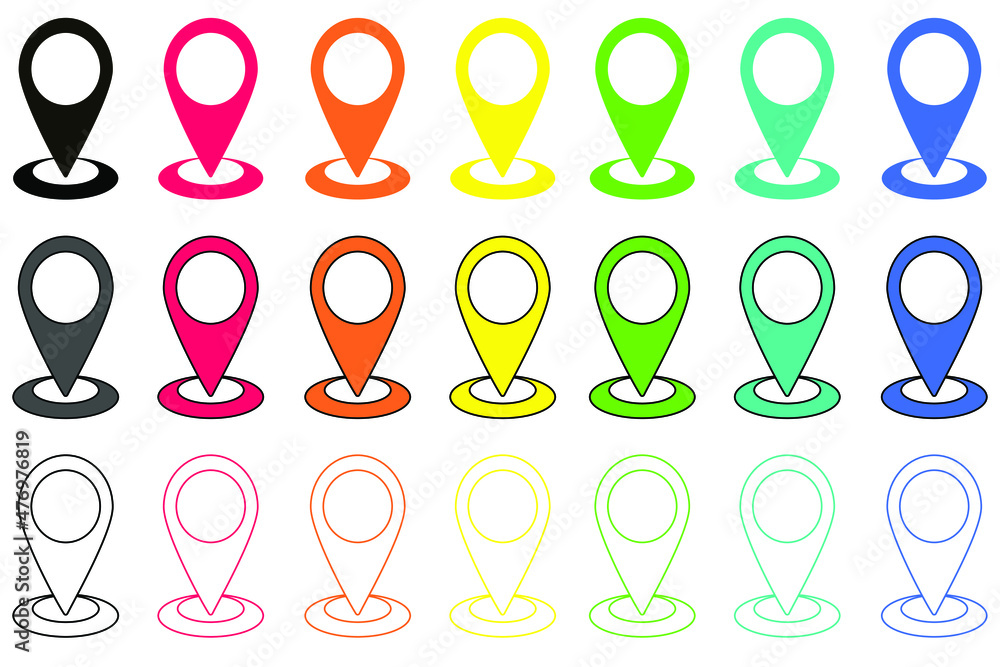 Set of bright 3D map marker. Map pin colorful icons. Vector illustration.
Set of bright 3D map marker. Map pin colorful icons. Vector illustration.