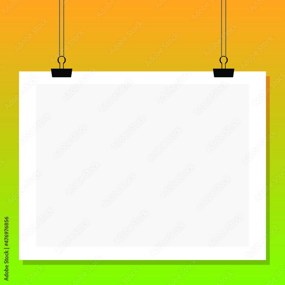 Paper poster with black frame on grey wall. Blank A4 format on the gray background. Vector illustration Paper poster with black frame on grey wall. Blank A4 format on the gray background. Vector illustration