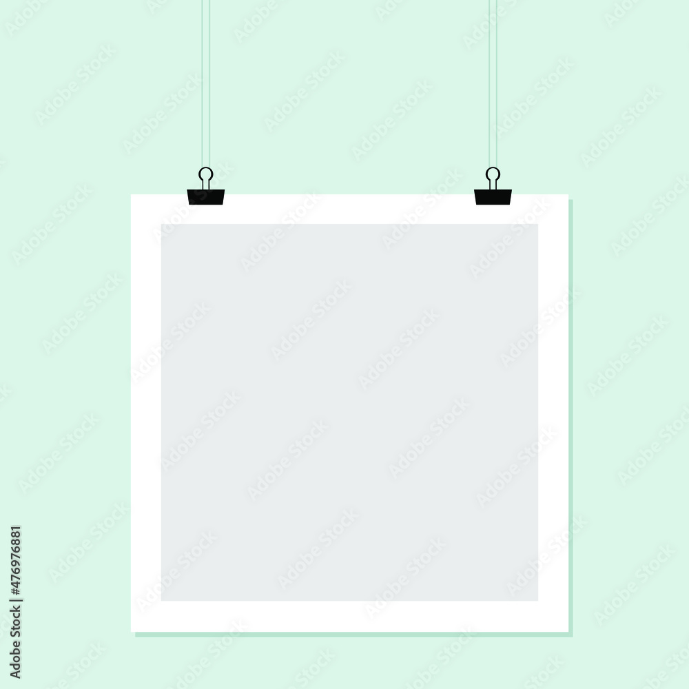 Paper poster with black frame on grey wall. Blank A4 format on the gray background. Vector illustration Paper poster with black frame on grey wall. Blank A4 format on the gray background. Vector illustration