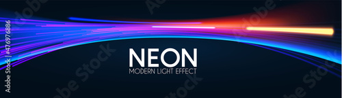 Neon striped light effect with fluid color. Abstract shining wave background. Magic screen design.