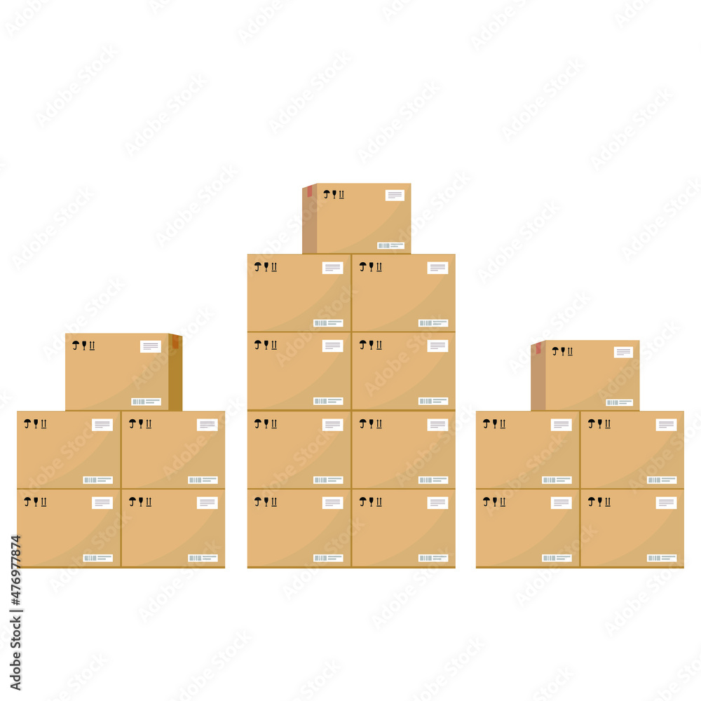 Boxes on wooded pallet illustration, flat style warehouse cardboard parcel boxes stack front view image Box on pallet in warehouse. Cardboard boxes in front on wooden palettes. Icon of delivery Boxes on wooded pallet illustration, flat style warehouse cardboard parcel boxes stack front view image Box on pallet in warehouse. Cardboard boxes in front on wooden palettes. Icon of delivery
