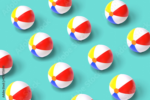 Beach balls pattern background. 3D illustration.