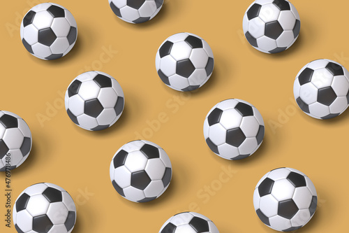 Soccer balls pattern background. 3D illustration.
