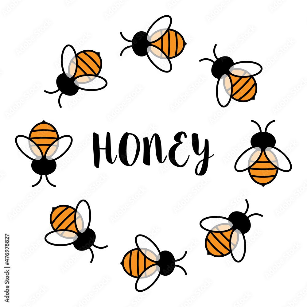 Vector honey logo with beesround frame illustration isolated on white Vector honey logo with beesround frame illustration isolated on white
