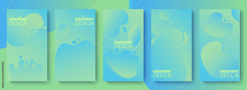 Abstract template for social networks stories. Set of gradient backgrounds with fluid shapes. Trendy social media design.