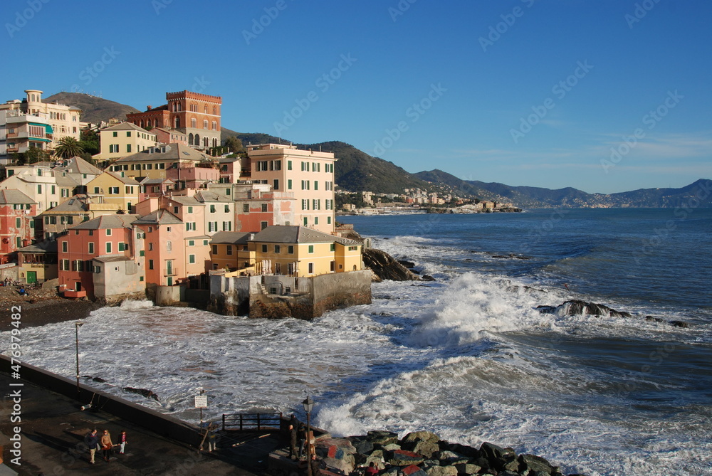 seascape on the coast of Boccadasse in Genoa in Liguria