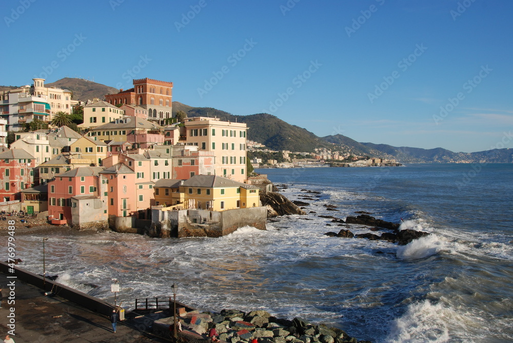 seascape on the coast of Boccadasse in Genoa in Liguria