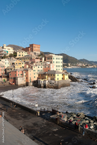 seascape on the coast of Boccadasse in Genoa in Liguria