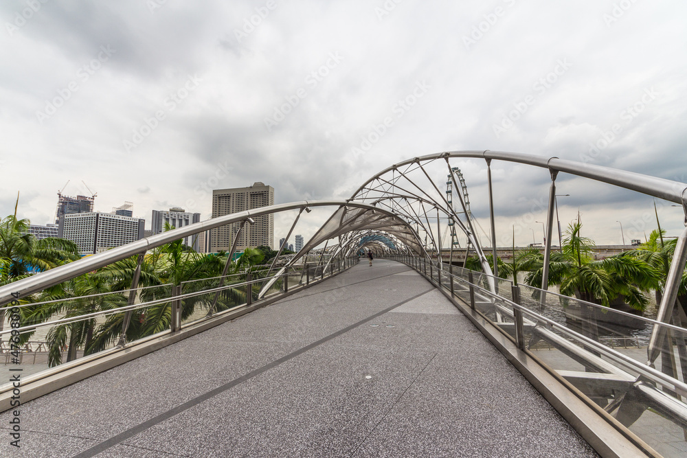 Helix bridge, the pedestrian bridge of Marina Bay Sands Resort Hotel, one of landmarks in Singapore