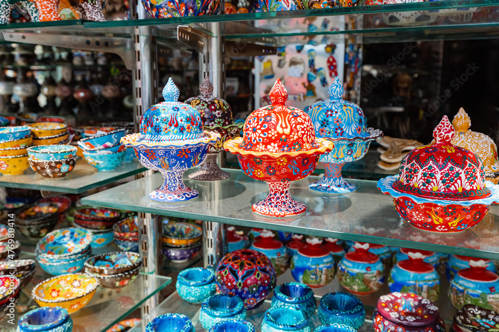 Turkish handmade ceramic souvenirs for sale in shop