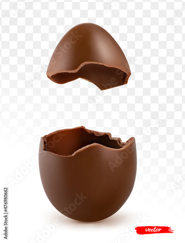 Cracked Easter egg isolated on transparent background. Realistic vector illustration of chocolate Easter egg.