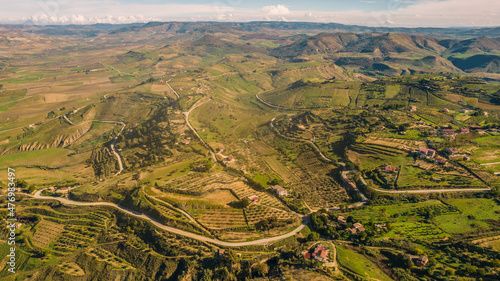 Aerial View of Sicilian Landscape around Mazzarino, Caltanissetta, Sicily, Italy, Europe