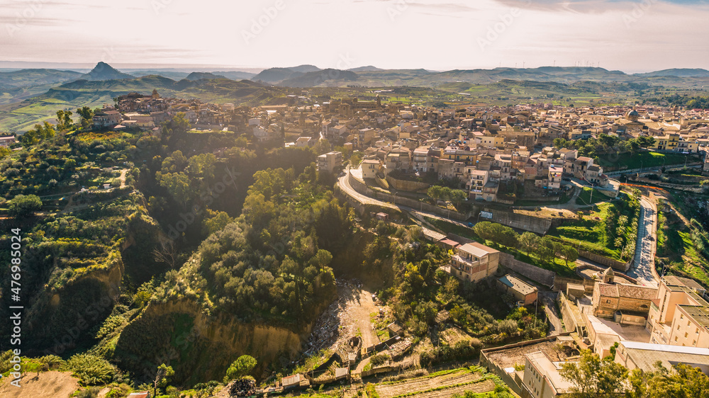 Aerial View of Mazzarino, Caltanissetta, Sicily, Italy, Europe