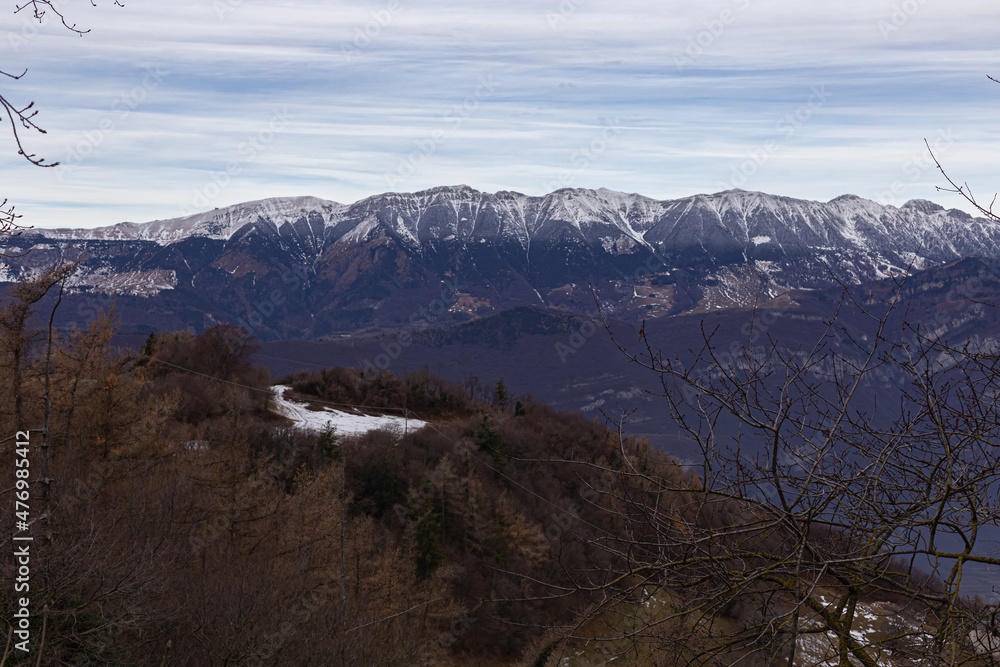 veneto lessini mountains highland, first snowfall on the mountains