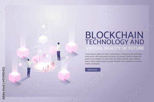 Two users Standing play Metaverse and Blockchain Technology.