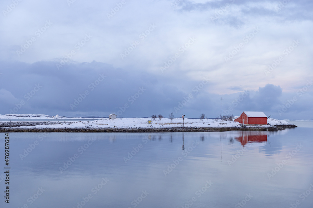 Winter and calm sea in Brønnøysund harbor,Helgeland,Northern Norway,scandinavia,Europe