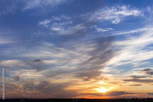 Colorful sunset with clouds in the evening