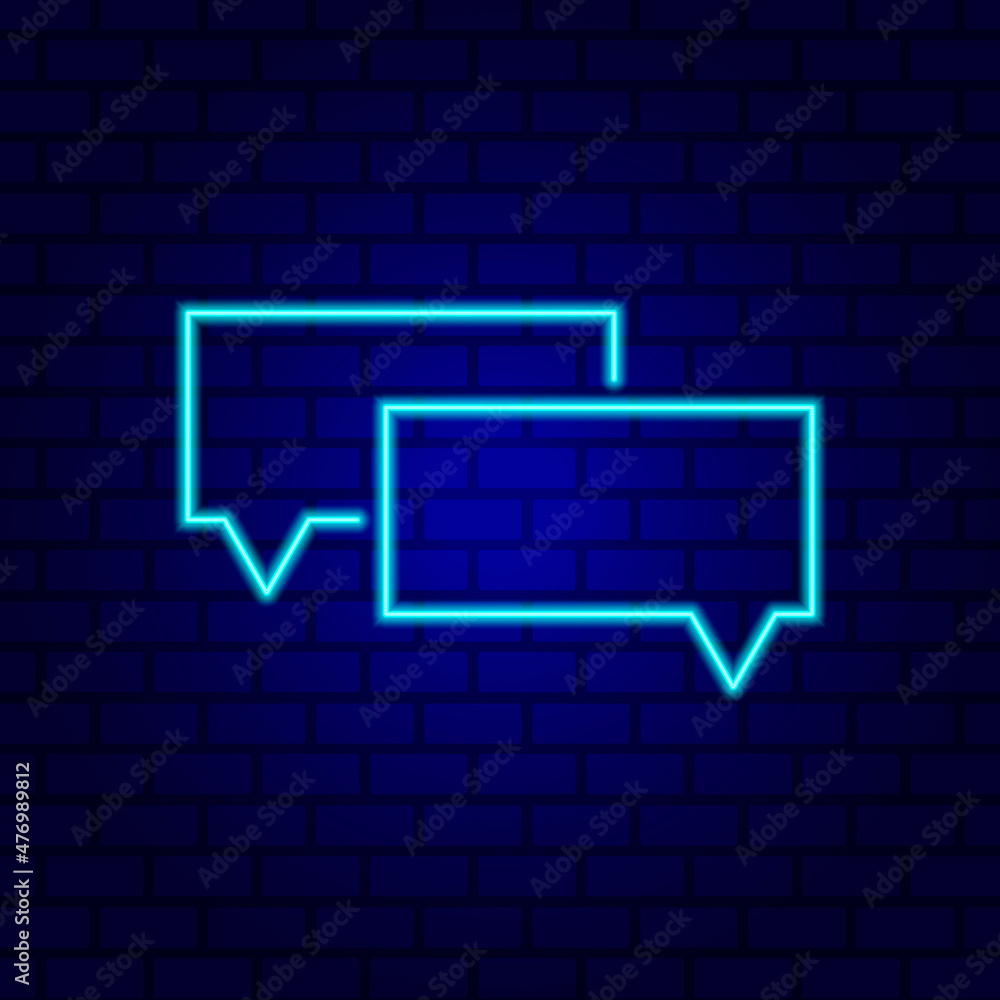 Neon Spech Bubble Banner on Dark Empty Grunge Brick Background. Neon Spech Bubble Banner on Dark Empty Grunge Brick Background.