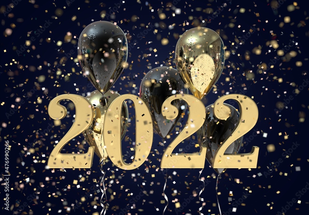 New Year Confetti 2022 Illustration - 3D rendering New Year Confetti 2022 Illustration - 3D rendering