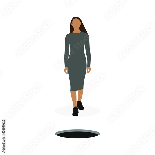 Εκτύπωση καμβά Female character walking towards an open hatch on a white background