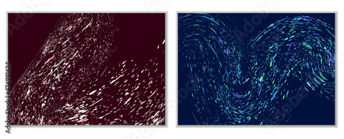 Multicolored paint splashes, smears, dust particles and debris are carried by the wind. A set of two templates. Design template for the design of banners, posters, booklets, covers, magazines. EPS 10