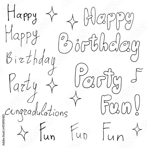 a set of vector graphic elements inscriptions, fonts, happy birthday