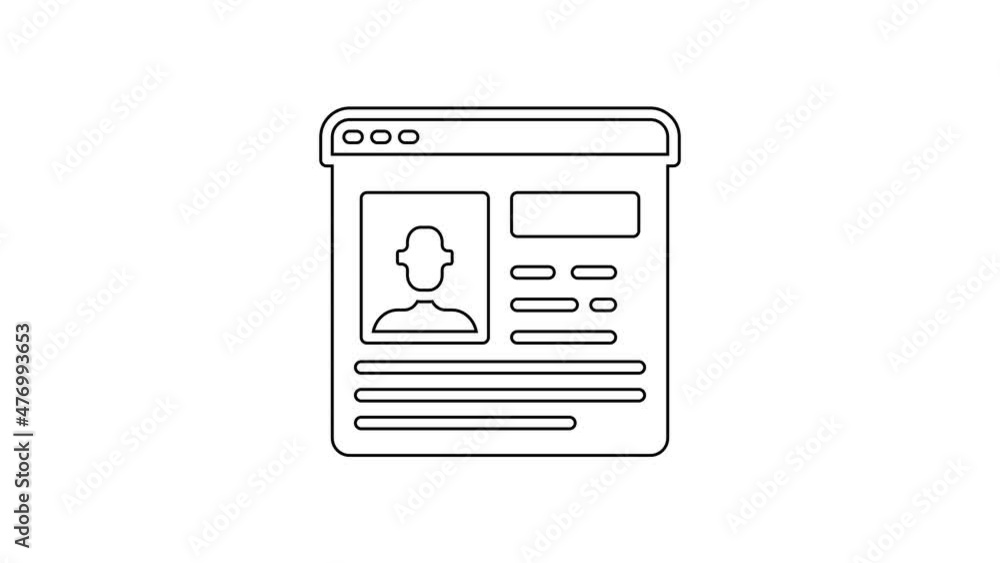 Black line Resume icon isolated on white background. CV application. Searching professional staff. Analyzing personnel resume. 4K Video motion graphic animation Black line Resume icon isolated on white background. CV application. Searching professional staff. Analyzing personnel resume. 4K Video motion graphic animation