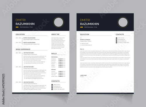 Black and White Resume and Cover Letter Layout	