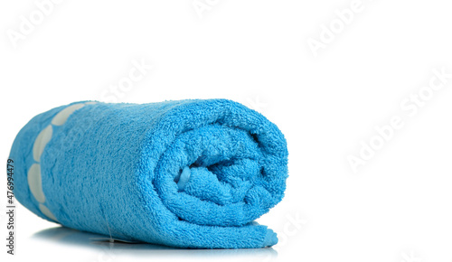 roll blue towel on white background isolation