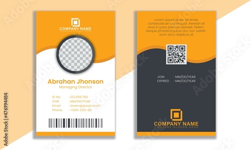 Yellow ash and white abstract shapes unique modern professional creative id card design template