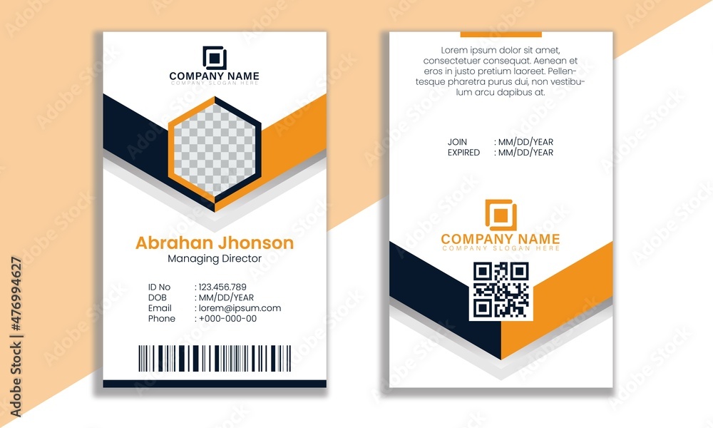 Yellow-brown dark blue abstract shapes creative unique professional id card design template