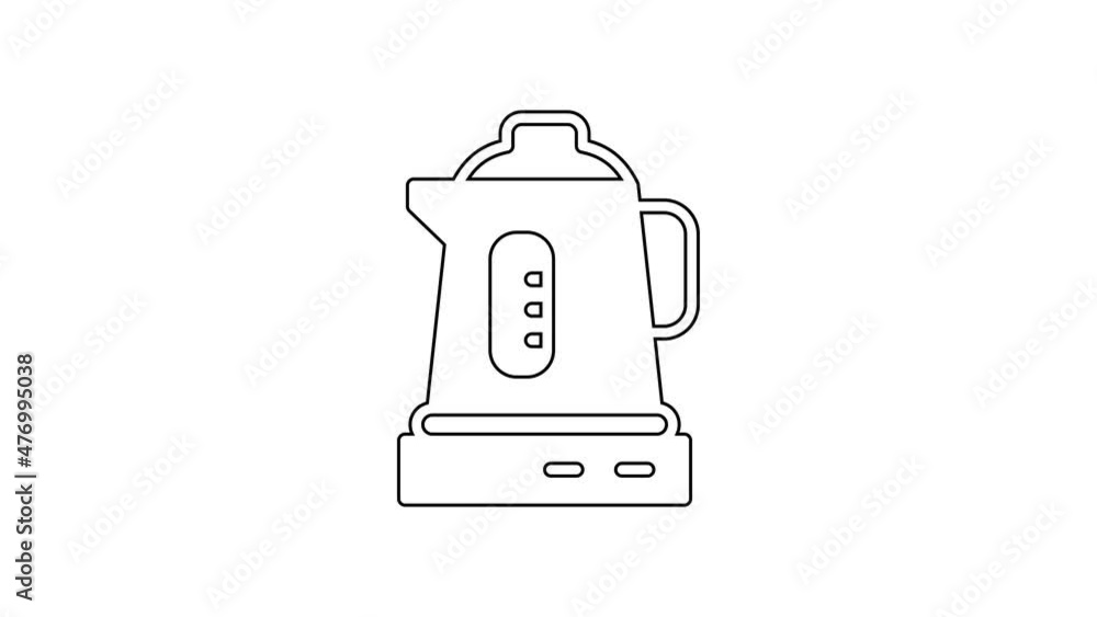 Black line Electric kettle icon isolated on white background. Teapot icon. 4K Video motion graphic animation Black line Electric kettle icon isolated on white background. Teapot icon. 4K Video motion graphic animation