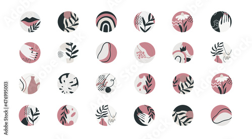 boho stories highlight cover icons for social media and influencer identity branding. tropical hand drawn simple illustrations in trendy abstract art style