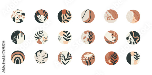 boho stories highlight cover icons for social media and influencer identity branding. tropical hand drawn simple illustrations in trendy abstract art style