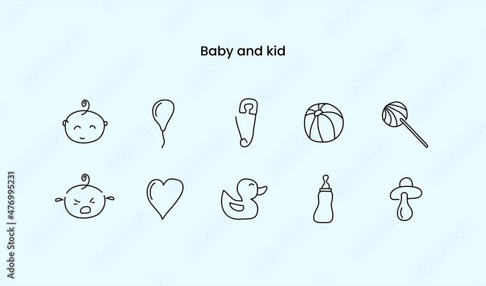 Baby and kid icon set. Editable stroke. Baby and kid icon set. Editable stroke.